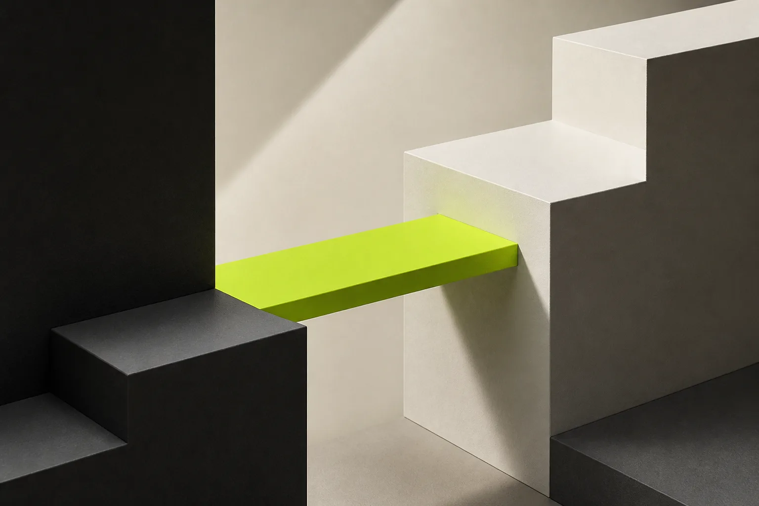 Abstract stepped shapes with one bridging plane in acid lime.